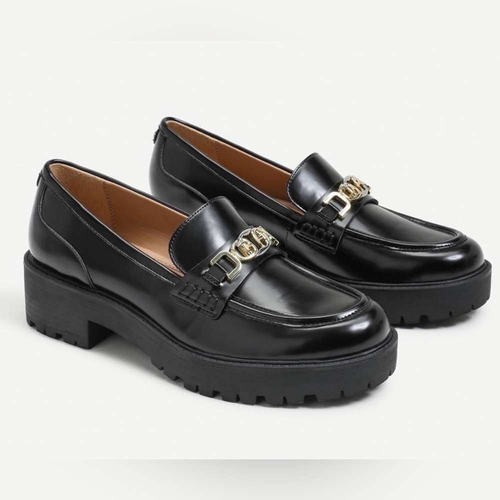 Sam Edelman Teagan Lug Sole Loafers 9.5 gold/silver horsebit buckle